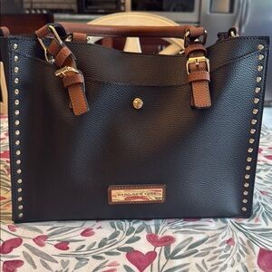 Marc New York Black and Brown Tote with Leather Straps